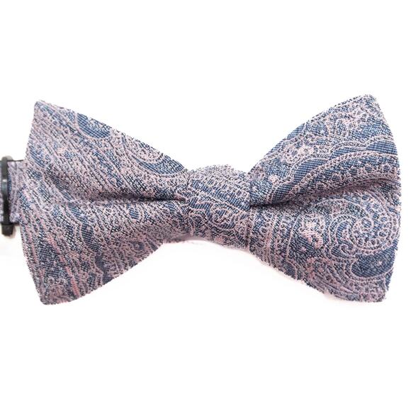 Ryan Seacrest Adjustable Pink & Blue Paisley 100% Silk Bow Tie - Picture 1 of 7